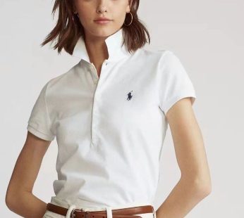 Women Polo embroidered 100%cotton short sleeve slim fit polo shirt-casual and elegant top