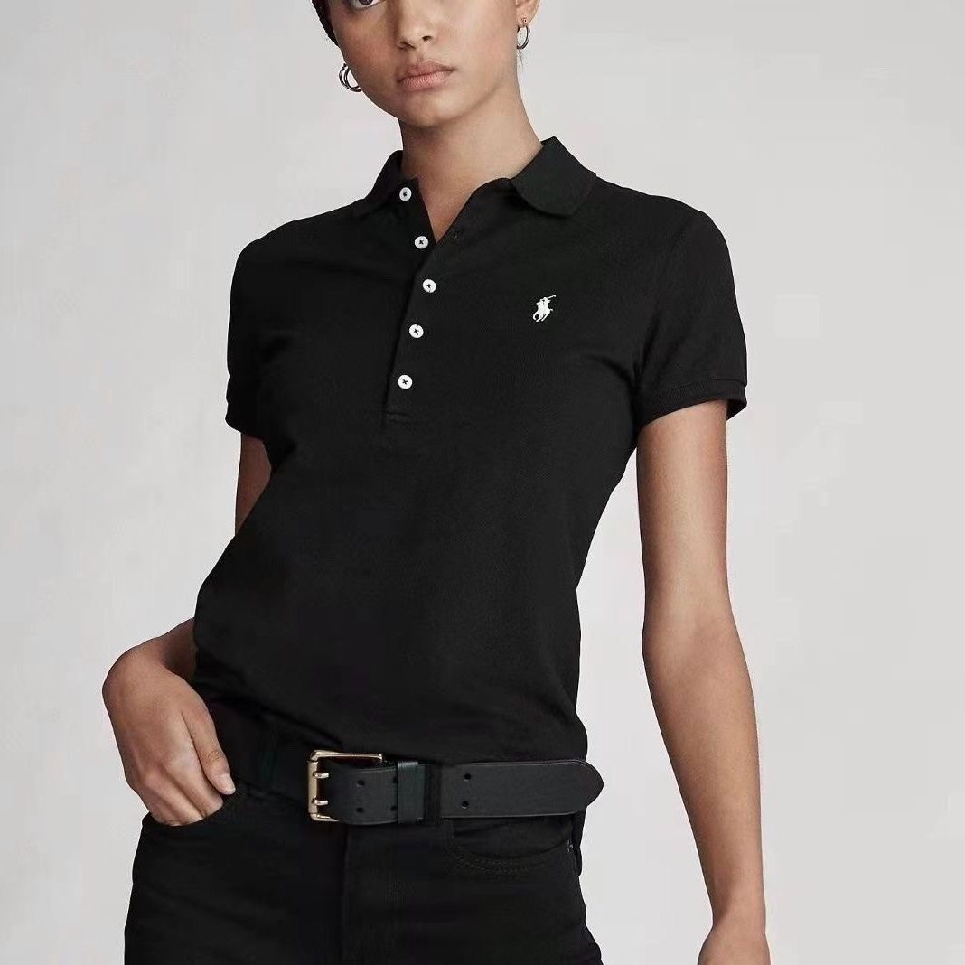Women Polo embroidered 100%cotton short sleeve slim fit polo shirt-casual and elegant top - Image 3