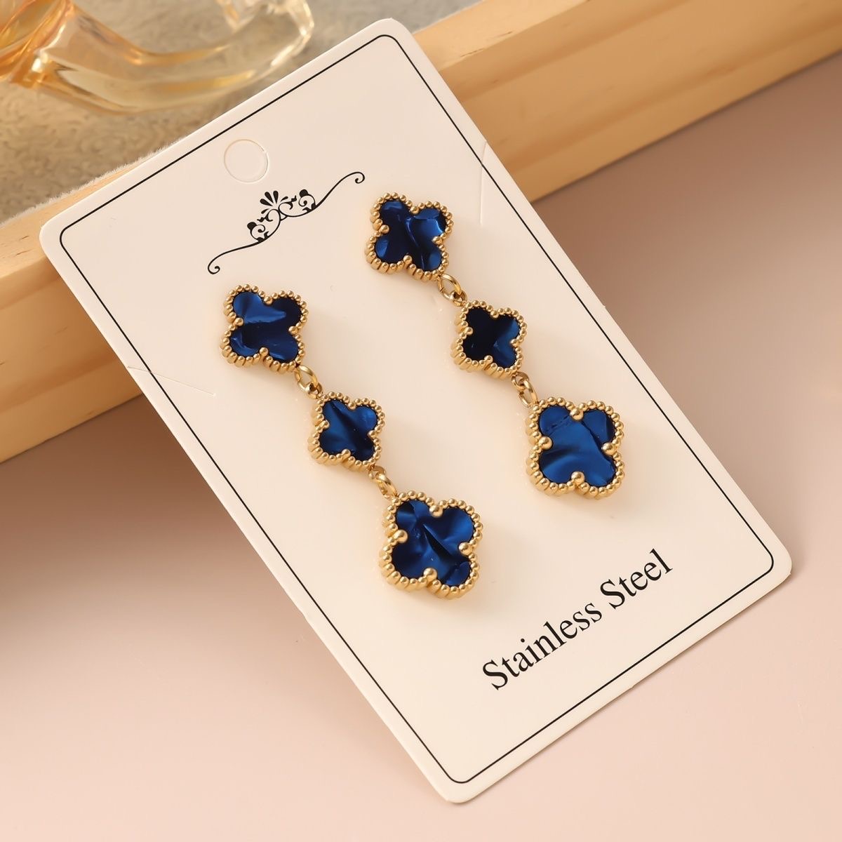 New Hot-Selling High-Grade Four-Leaf Clover Tassel Earrings – Women's Premium-Style Stainless Steel Electroplated Double-Sided Stud Earrings (Wholesale)