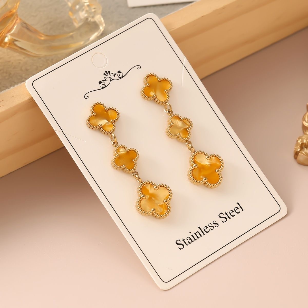 New Hot-Selling High-Grade Four-Leaf Clover Tassel Earrings – Women's Premium-Style Stainless Steel Electroplated Double-Sided Stud Earrings (Wholesale) - Image 5