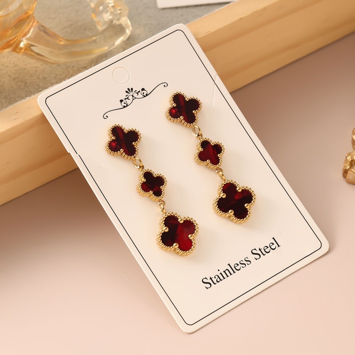 New Hot-Selling High-Grade Four-Leaf Clover Tassel Earrings – Women's Premium-Style Stainless Steel Electroplated Double-Sided Stud Earrings (Wholesale) - Image 6