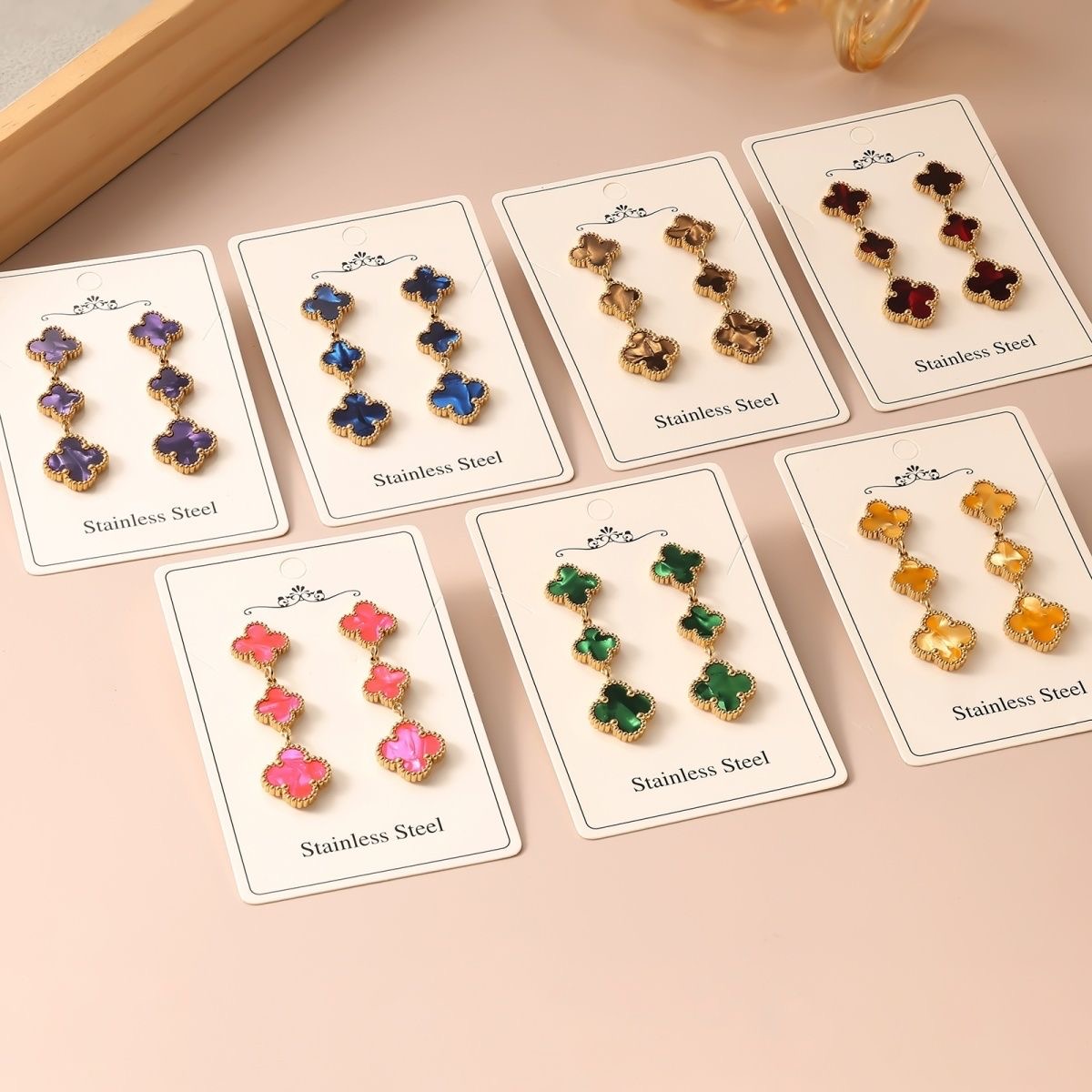 New Hot-Selling High-Grade Four-Leaf Clover Tassel Earrings – Women's Premium-Style Stainless Steel Electroplated Double-Sided Stud Earrings (Wholesale) - Image 7