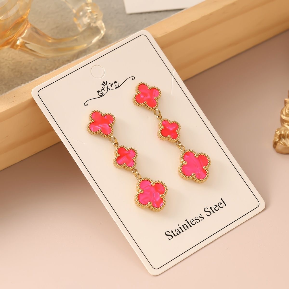 New Hot-Selling High-Grade Four-Leaf Clover Tassel Earrings – Women's Premium-Style Stainless Steel Electroplated Double-Sided Stud Earrings (Wholesale) - Image 8