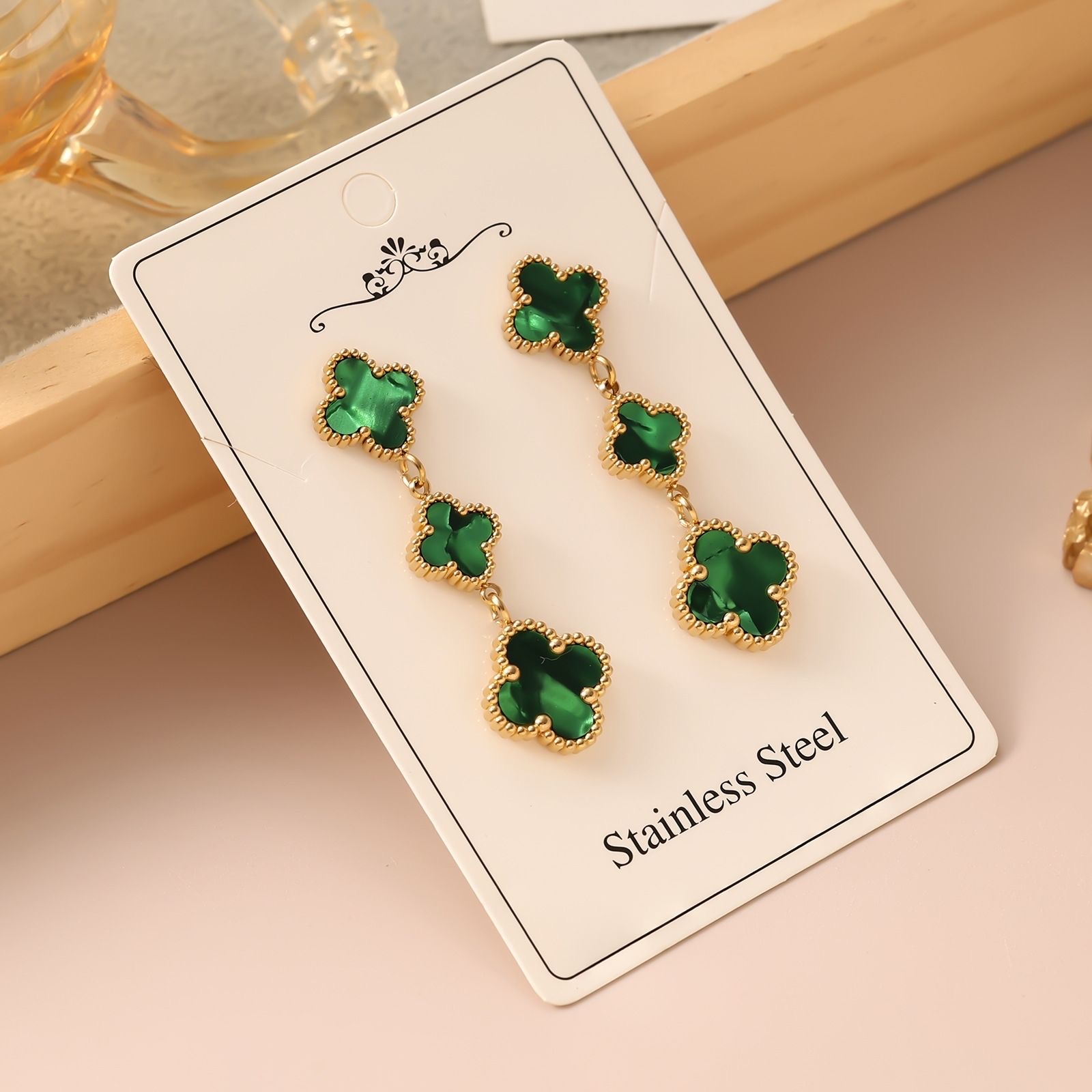 New Hot-Selling High-Grade Four-Leaf Clover Tassel Earrings – Women's Premium-Style Stainless Steel Electroplated Double-Sided Stud Earrings (Wholesale) - Image 10